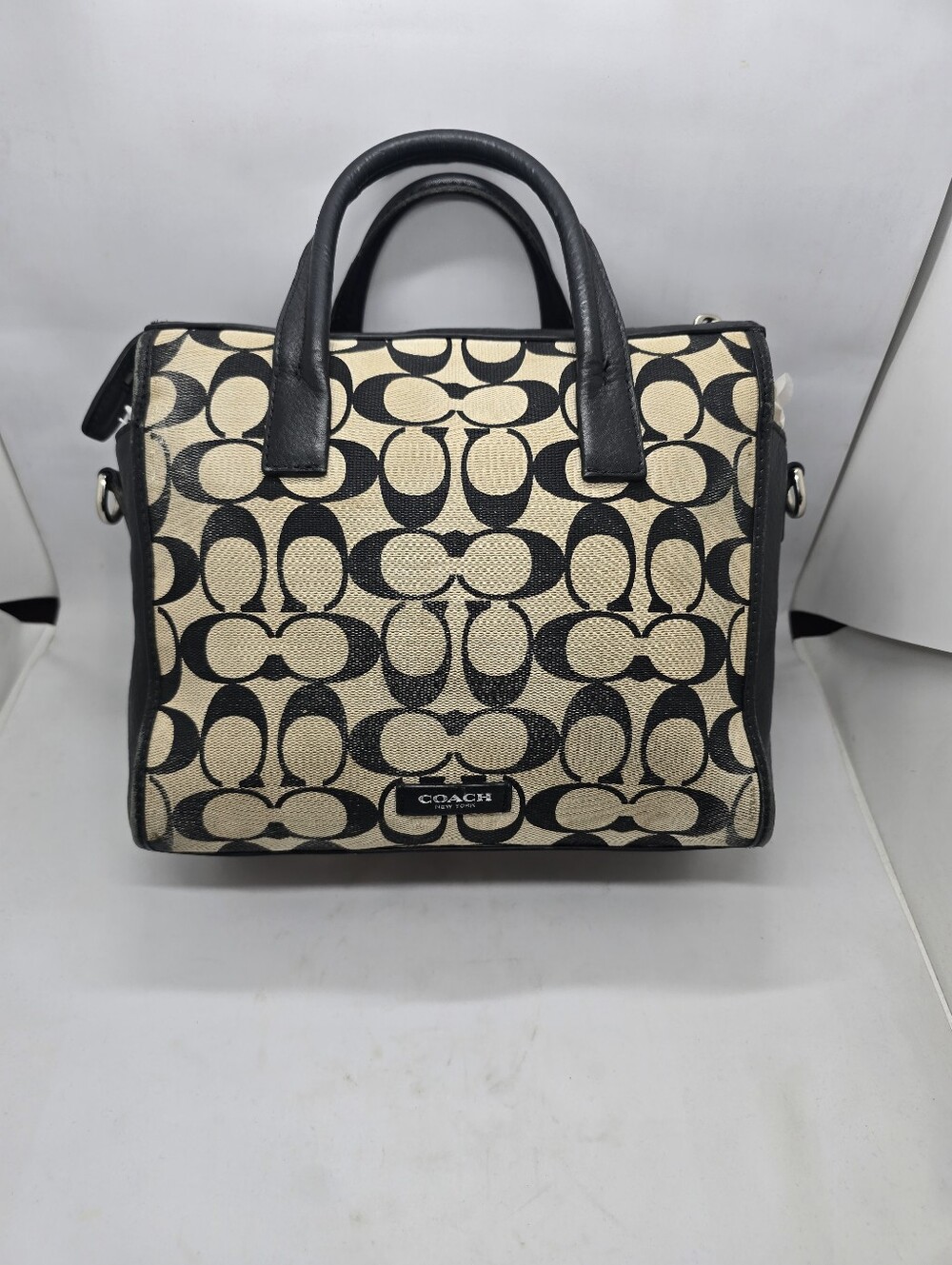 Vintage Coach Signature Mini Satchel Bag Black Beige Y2K